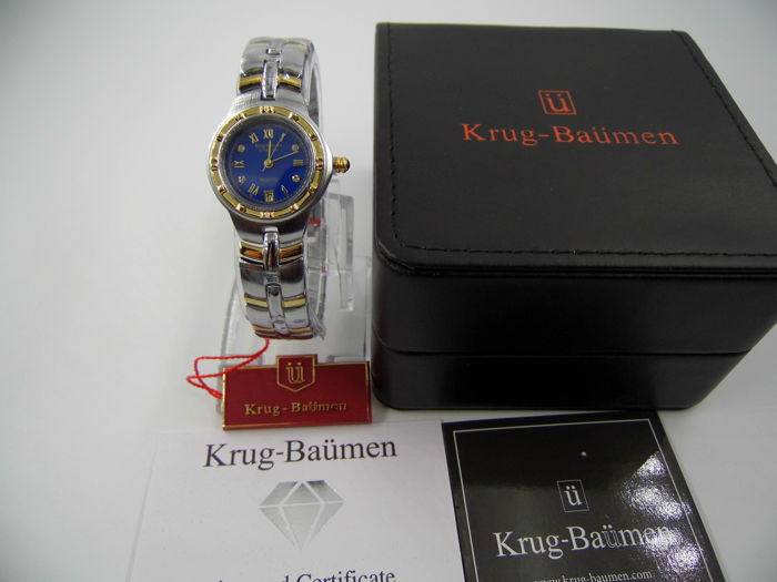 NEW RRP £605 Krug Baumen 2615DL LADIES Regatta 4X Genuine Diamond Blue Dial Two Tone Watch