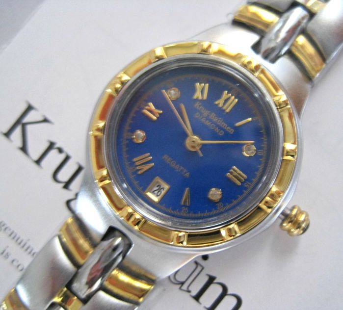 NEW RRP £605 Krug Baumen 2615DL LADIES Regatta 4X Genuine Diamond Blue Dial Two Tone Watch