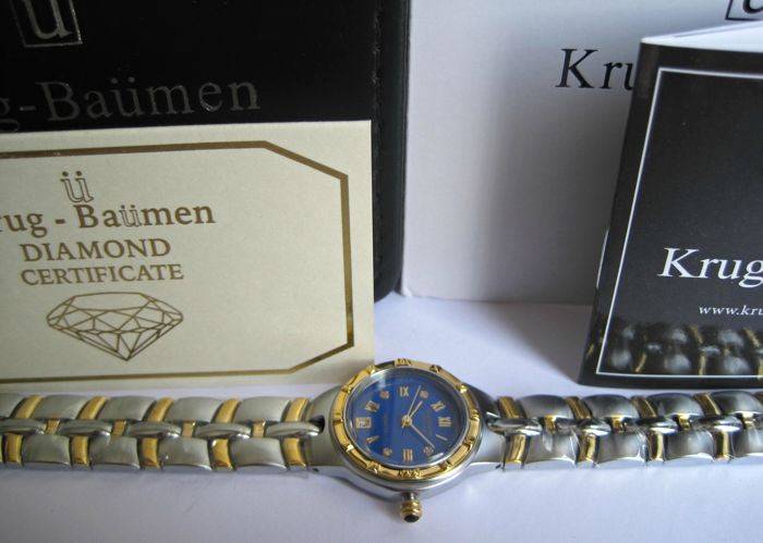 NEW RRP £605 Krug Baumen 2615DL LADIES Regatta 4X Genuine Diamond Blue Dial Two Tone Watch