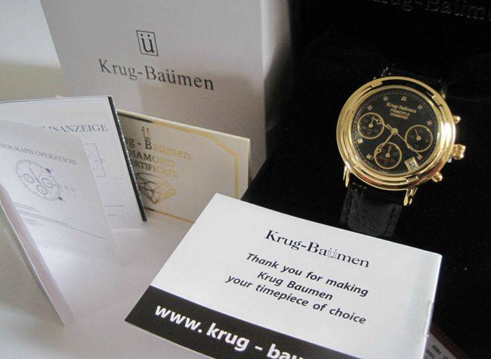 Opens @ R1 Retail: R14,595.77 Krug Baumen MEN Principle CHRONO Gold 8X  Diamond  Leather Watch