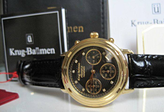 Opens @ R1 Retail: R14,595.77 Krug Baumen MEN Principle CHRONO Gold 8X  Diamond  Leather Watch