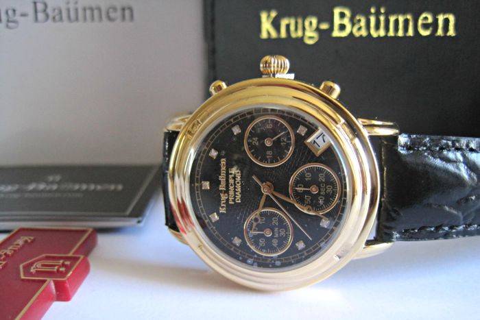 Opens @ R1 Retail: R14,595.77 Krug Baumen MEN Principle CHRONO Gold 8X  Diamond  Leather Watch