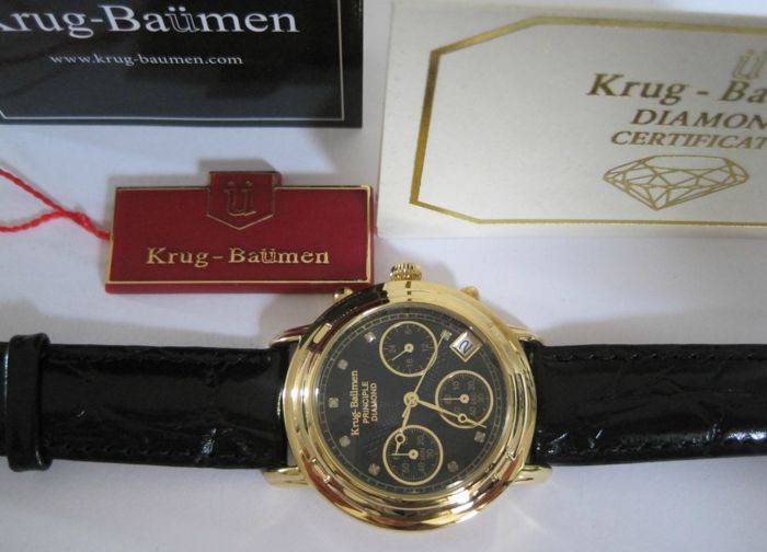 Opens @ R1 Retail: R14,595.77 Krug Baumen MEN Principle CHRONO Gold 8X  Diamond  Leather Watch