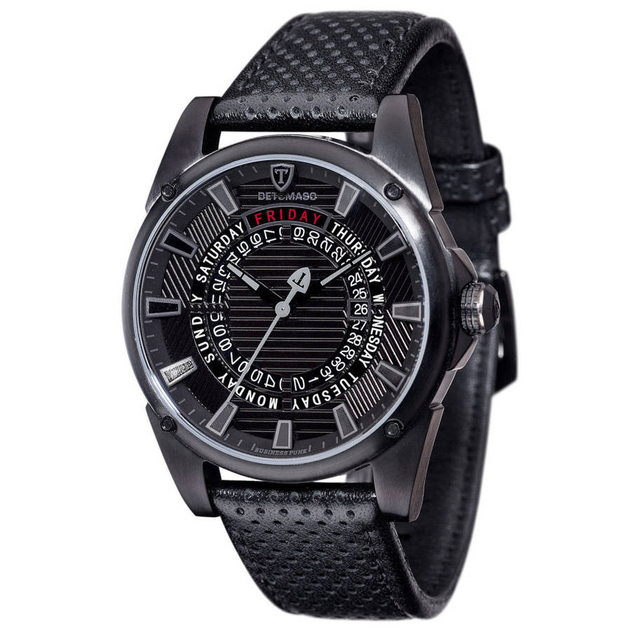 DETOMASO BUSINESS PUNK Mens Wrist Watch Stainless Steel Black Day & Date Watch