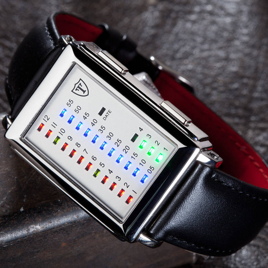 **New** DETOMASO Spacy Timeline Mens Wrist Watch Stainless Steel LED Binary Display Watch