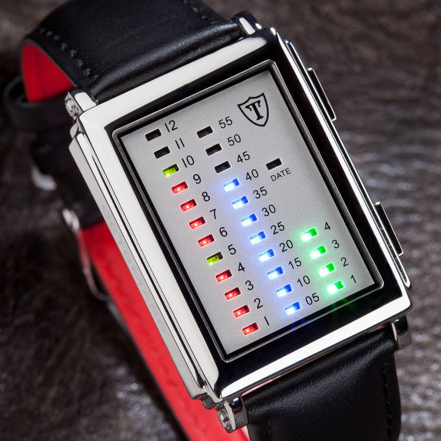 **New** DETOMASO Spacy Timeline Mens Wrist Watch Stainless Steel LED Binary Display Watch