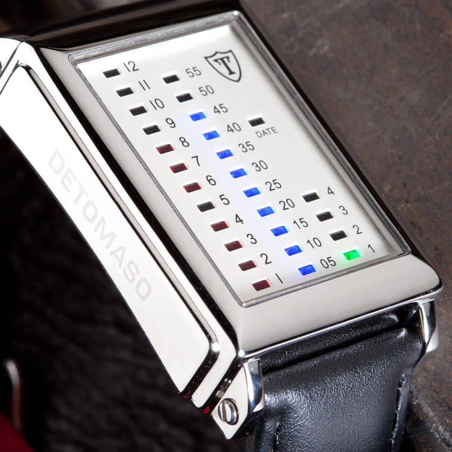**New** DETOMASO Spacy Timeline Mens Wrist Watch Stainless Steel LED Binary Display Watch