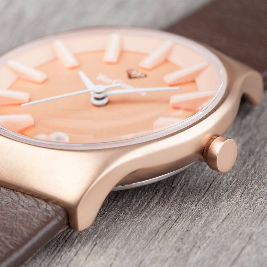 YVES CAMANI Louanne Womens Watch Stainless Steel Rosegold Brown Leather Watch