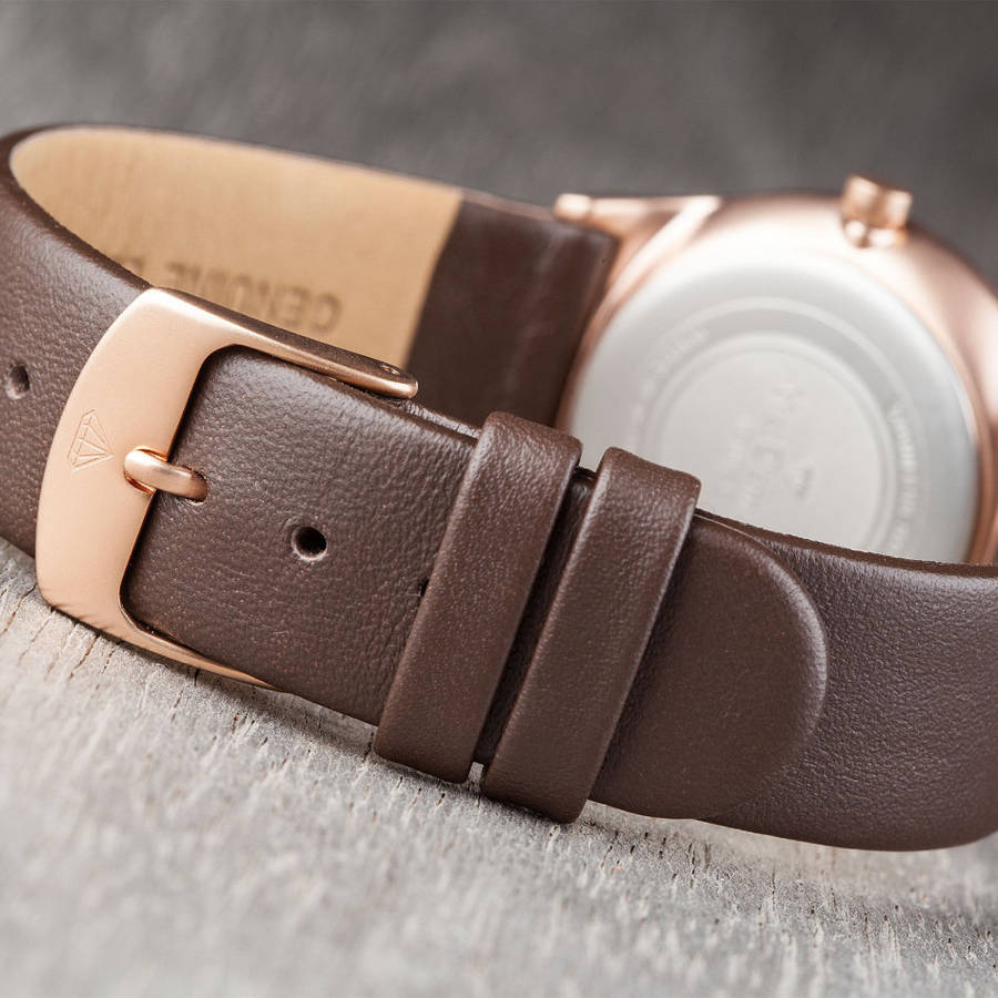 YVES CAMANI Louanne Womens Watch Stainless Steel Rosegold Brown Leather Watch