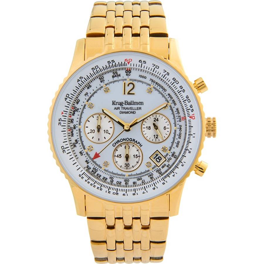 Retail: R15,247.97 Krug Baümen Air Traveller  8 Genuine Diamond White Dial 18K Gold Strap Watch