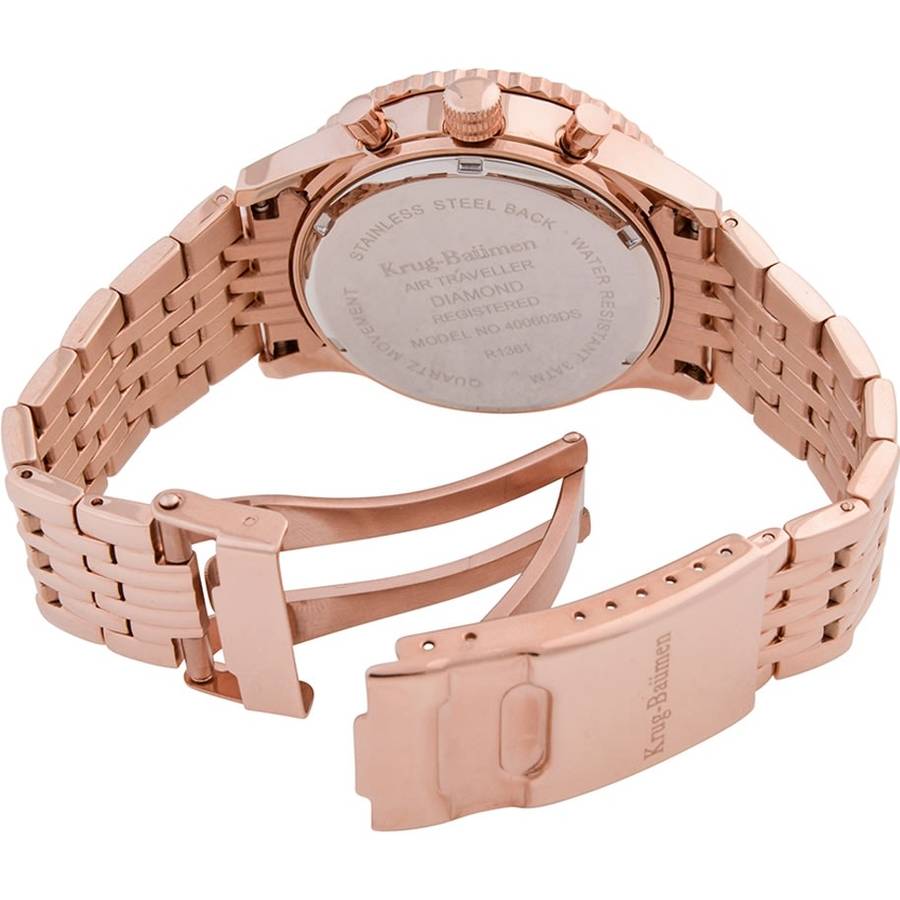 Retail: R14,655.63 Krug Baümen Air Traveller  8 Genuine Diamond Champagne Dial Rose Gold Strap Watch