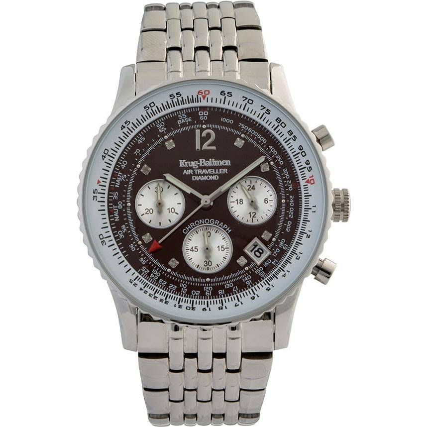 Retail: R15,247.97 Krug Baümen Air Traveller  8 REAL Diamond Brown Dial Stainless Steel Watch