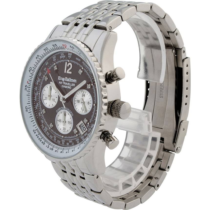 Retail: R15,247.97 Krug Baümen Air Traveller  8 REAL Diamond Brown Dial Stainless Steel Watch