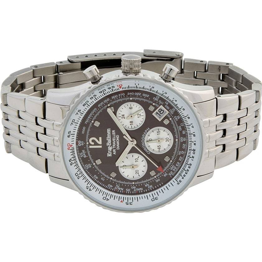 Retail: R15,247.97 Krug Baümen Air Traveller  8 REAL Diamond Brown Dial Stainless Steel Watch