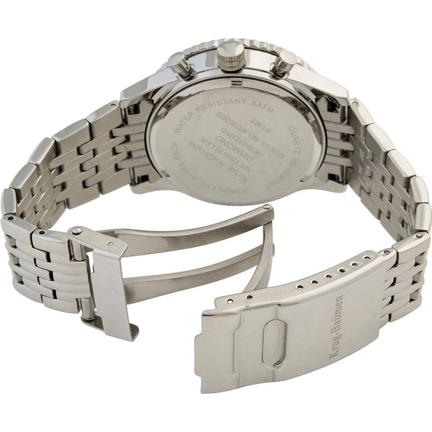 Retail: R15,247.97 Krug Baümen Air Traveller  8 REAL Diamond Brown Dial Stainless Steel Watch