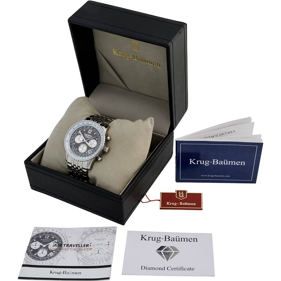 Retail: R15,247.97 Krug Baümen Air Traveller  8 REAL Diamond Brown Dial Stainless Steel Watch