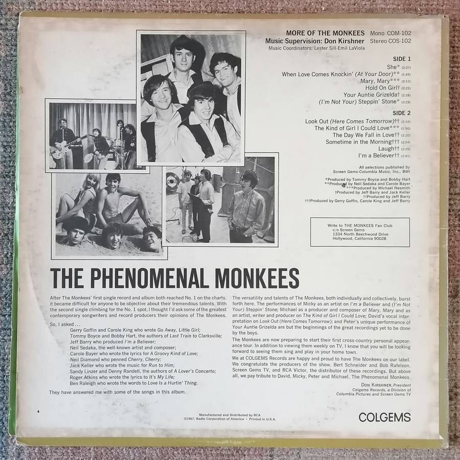 The Monkees - More Of the Monkees LP/Album (1967 US mono import) VG/VG