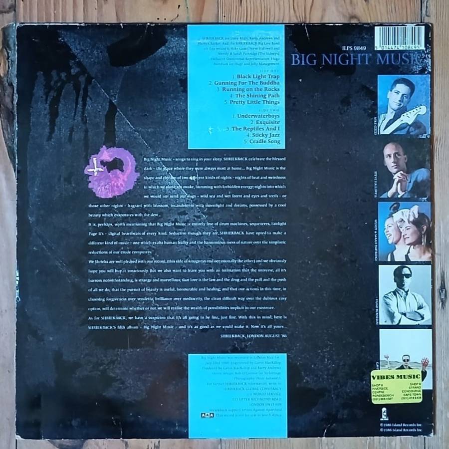 Shriekback - Big Night Music LP/Album (1986 UK import) VG/VG