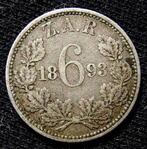 1893 Silver ZAR Sixpence