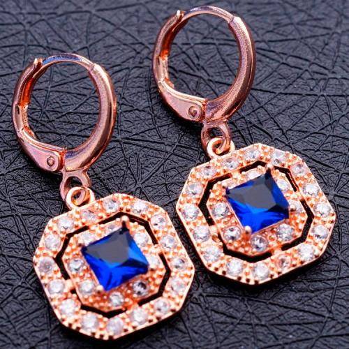 Ladies Stunning & Elegant 9K Rose Gold Filled Earrings with Blue Sapphires