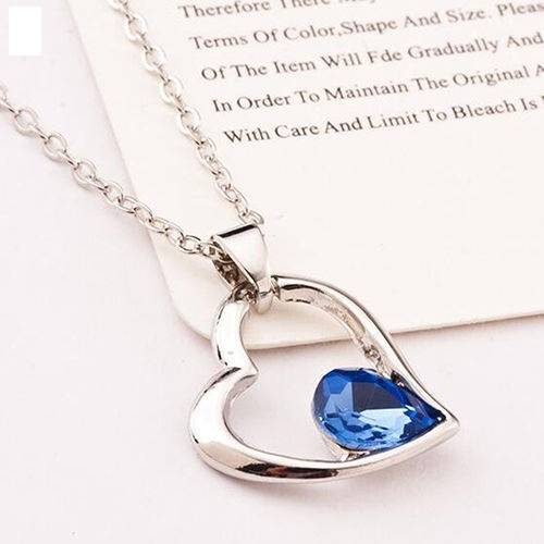 Ladies Elegant Blue Crystal Heart Necklace