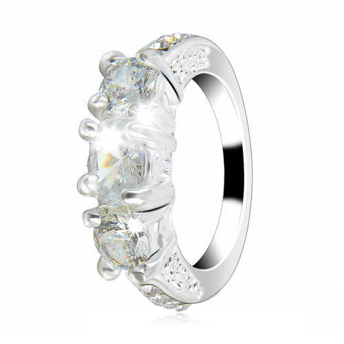 Ladies Gorgeous 10K White Gold Plated Ring With White Sapphires ( Size 6.5 )