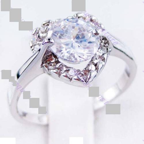 Ladies Beautiful 10K White Gold Filled Ring with White Sapphire (Size 7)