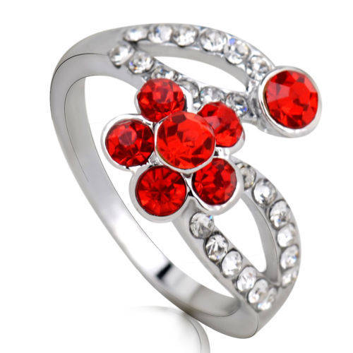 Ladies Elegant S80 Silver Ring with Red Topaz Stones ( Size 6 )