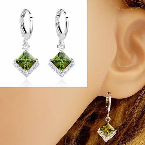 Ladies Stunning & Elegant 9K White Gold Filled Earrings with  Emeralds