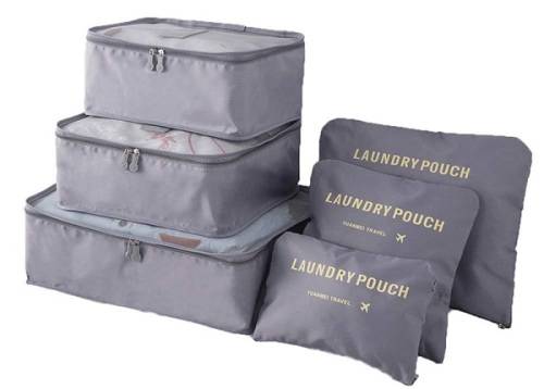 6pc  Flatpack Holiday and Travel Bag Organizer Set  ( Dark Grey )
