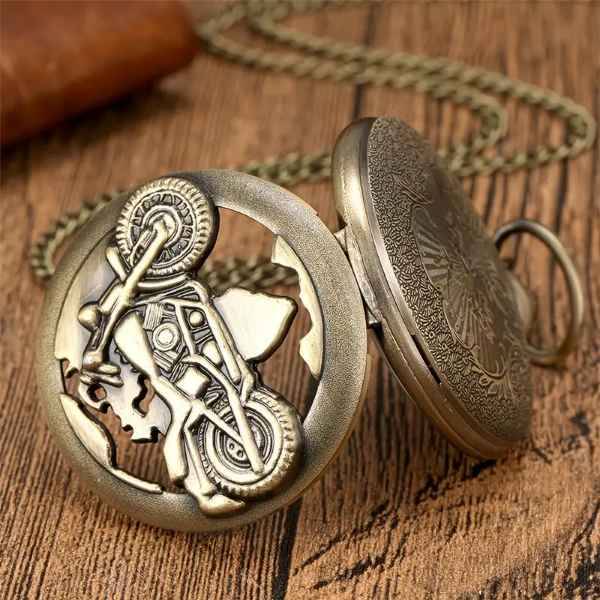 Classic Old School Vintage Rally Motorcycle Quartz Pocket Watch