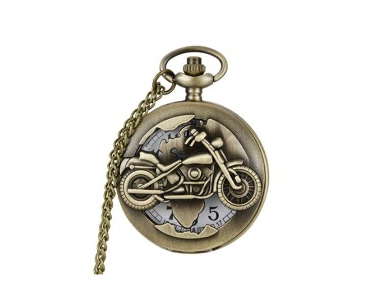 Classic Old School Vintage Rally Motorcycle Quartz Pocket Watch