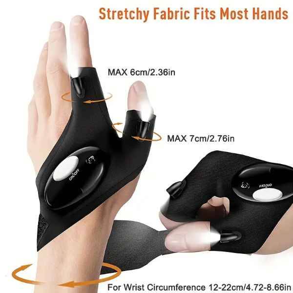 1 Pair Premium Multipurpose LED Night Light Gloves for Fishing , Camping & Night Work