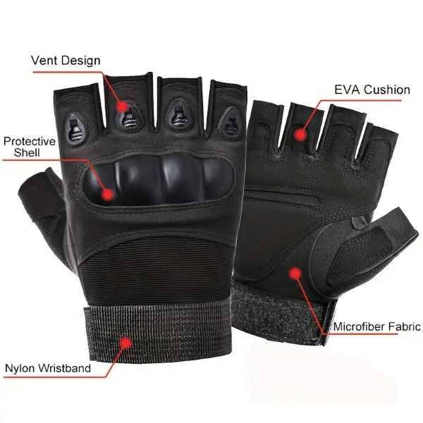 FINGERLESS HARD RUBBER KNUCKLE TACTICAL OUTDOOR GLOVES