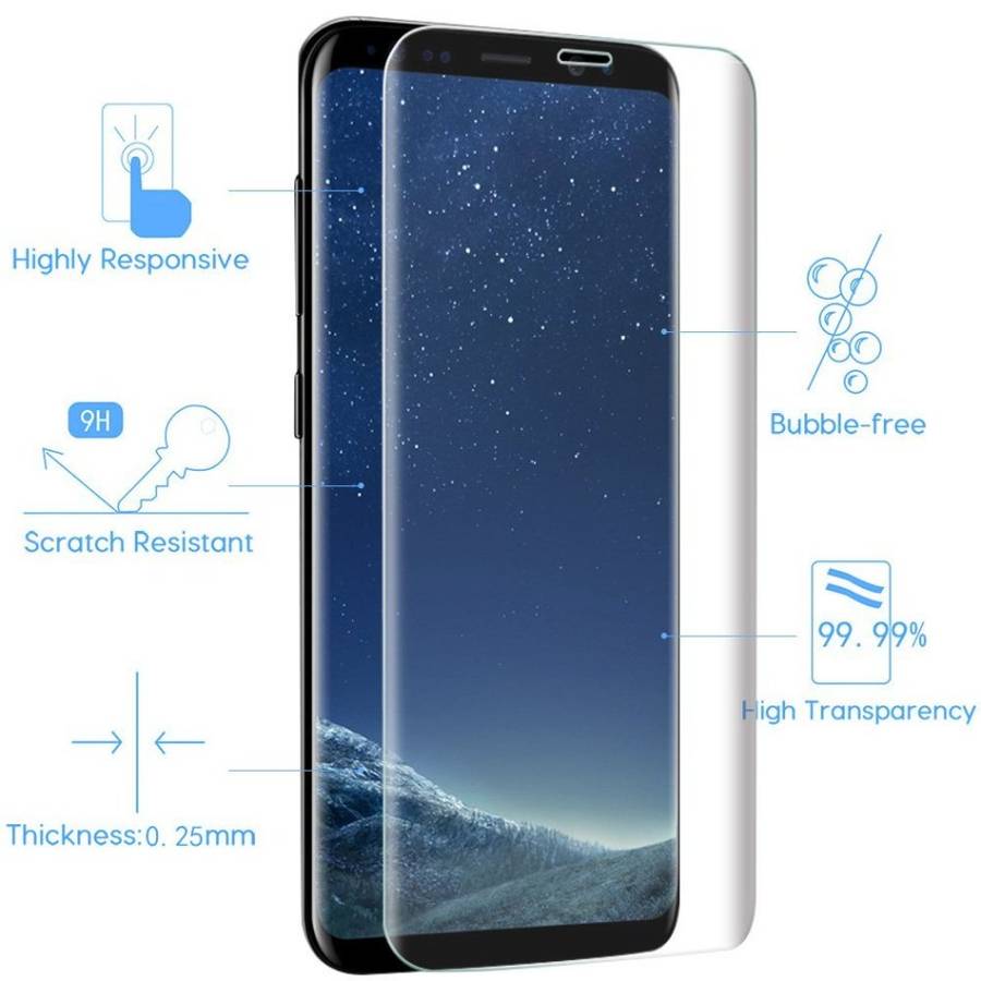4D Samsung S8 Full Cover 3D Curved Edge to Edge Tempered Glass Screen Protector (Clear & Black)