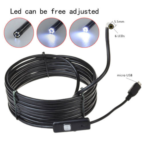 Endoscope Borescope Inspection Camera Micro USB Android and PC HD 6 LED 7mm Lens Waterproof 2m