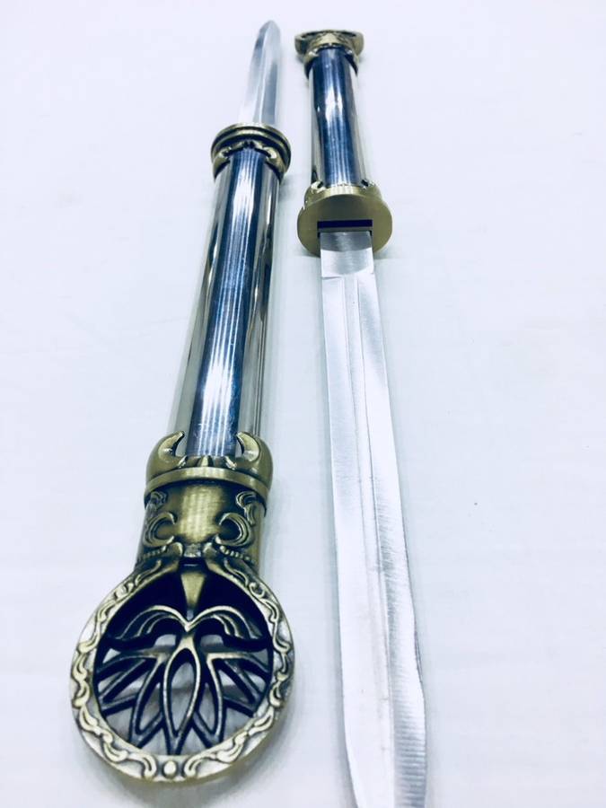 Cool Detachable Double Bladed Bo Staff Two Sword Blade Ninja Staff Sword Steel Metal Baton - Silver