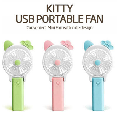 Cartoon Mini Fan USB Portable Rechargeable Fan USB Charging Cute Design Folding Standing Fan - Kitty
