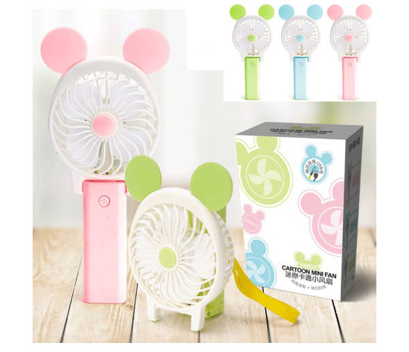 Cartoon Mini Fan USB Portable Rechargeable Fan USB Charging Cute Design Folding Standing Fan - Kitty