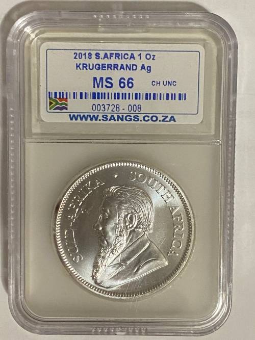 2018 South Africa Silver 1 oz Krugerrand - SANGS Graded MS66