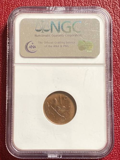 1965 AFRIKAANS 1 Cent. RARE COIN. NGC graded MS63BN