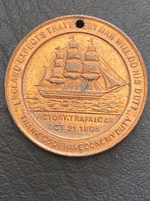 Nelson 1905 Centenary Medal Death and Victory Trafalgar, made of ships copper