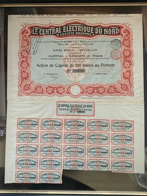 Bruxelles, France - `Le Central Electrique du Nord`. Share Certificate number 15424. 18 January 1906