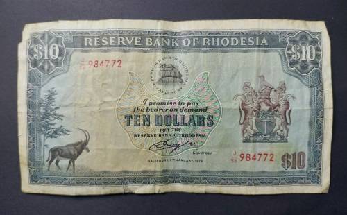 LOOK!!! 1 x 10 Rhodesian Dollar note 1rand bid