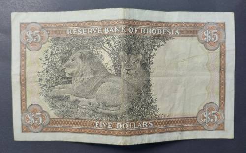 L@@K 1 x Pristine condition 5 Rhodesian Dollar note 1RAND BID