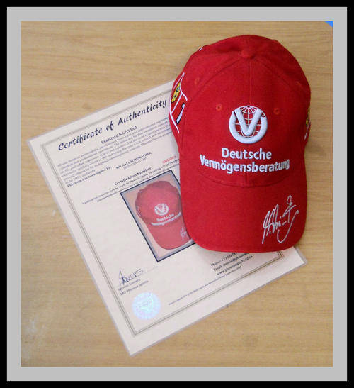 MICHAEL SCHUMACHER SIGNED FERRARI CAP WITH COA