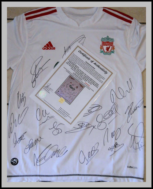 LIVERPOOL 2009/2010 SQUAD SIGNED AWAY SHIRT WITH CERTIFICATE OF AUTHENTICITY
