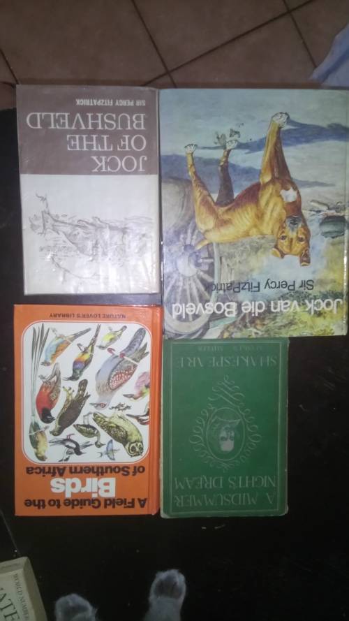 Jock of the Bushveld, Jock van die Bosveld, Midsummer Night's dream, Fieldguide to the birds of SA