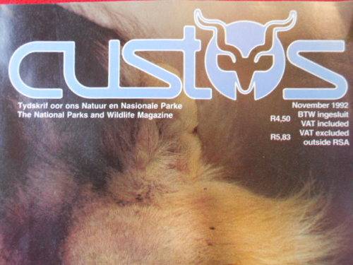 "Custos: The Natonal Parks and Wildlife Magazine. Nov. 1992. Vol. 21 No. 8.