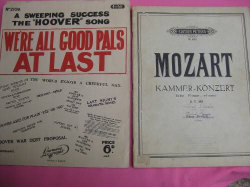 2 paged sheet music.  "We're all good pals at last" & "Mozart"